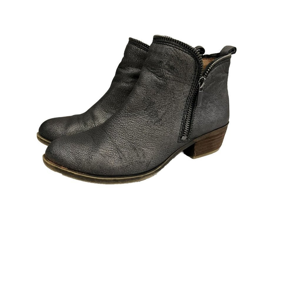 Lucky Brand Booties Women 7 Gray Silver Tone Distressed Zipper Detail Ankle
